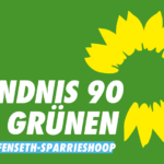 Logo von BÜNDNIS/DIE GRÜNEN Ortsverband Klein Offenseth-Sparrieshoop mit Sonnenblume und grünem Hintergrund